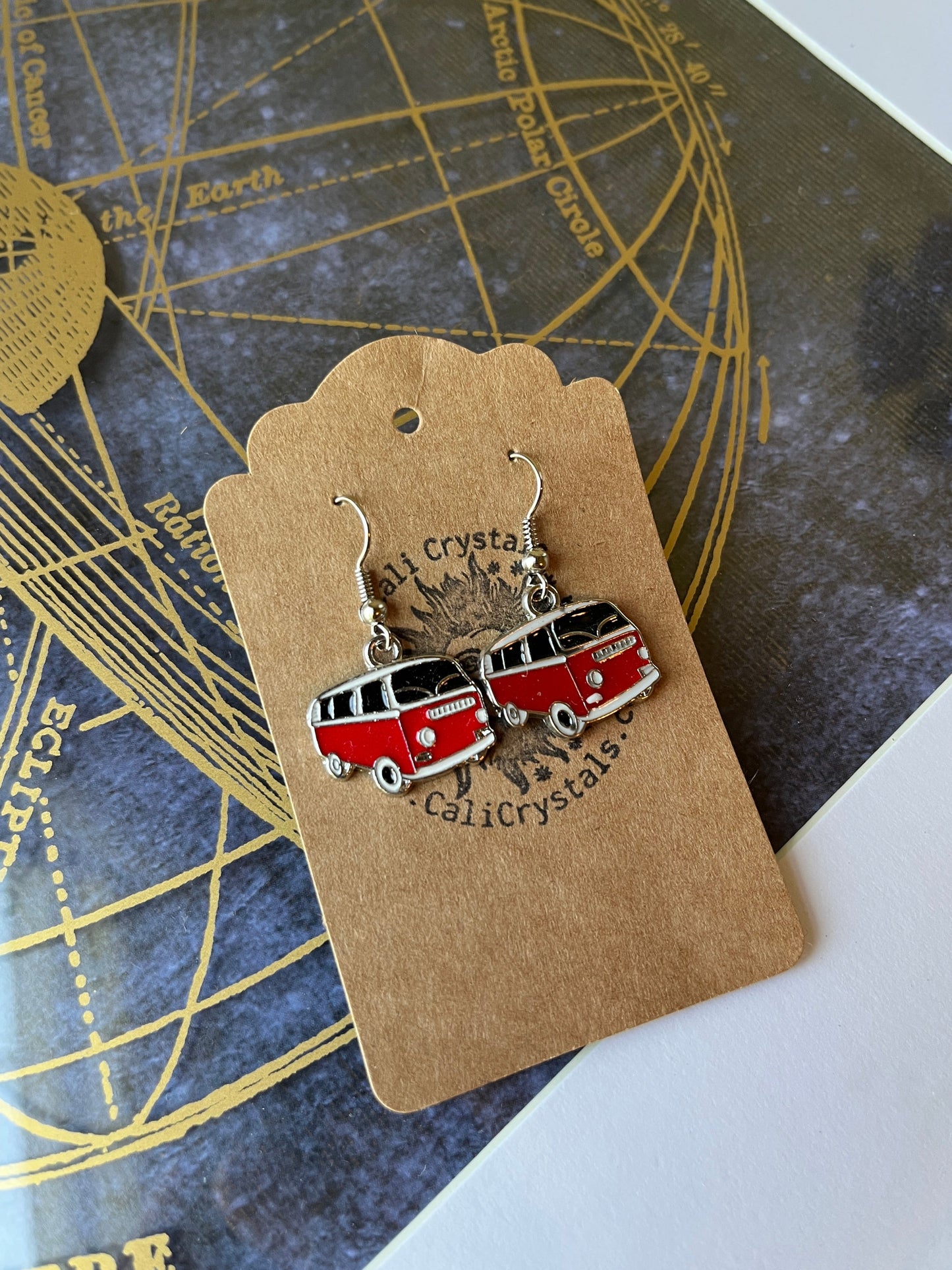 Retro Red VW Bus Silver Tone Earrings