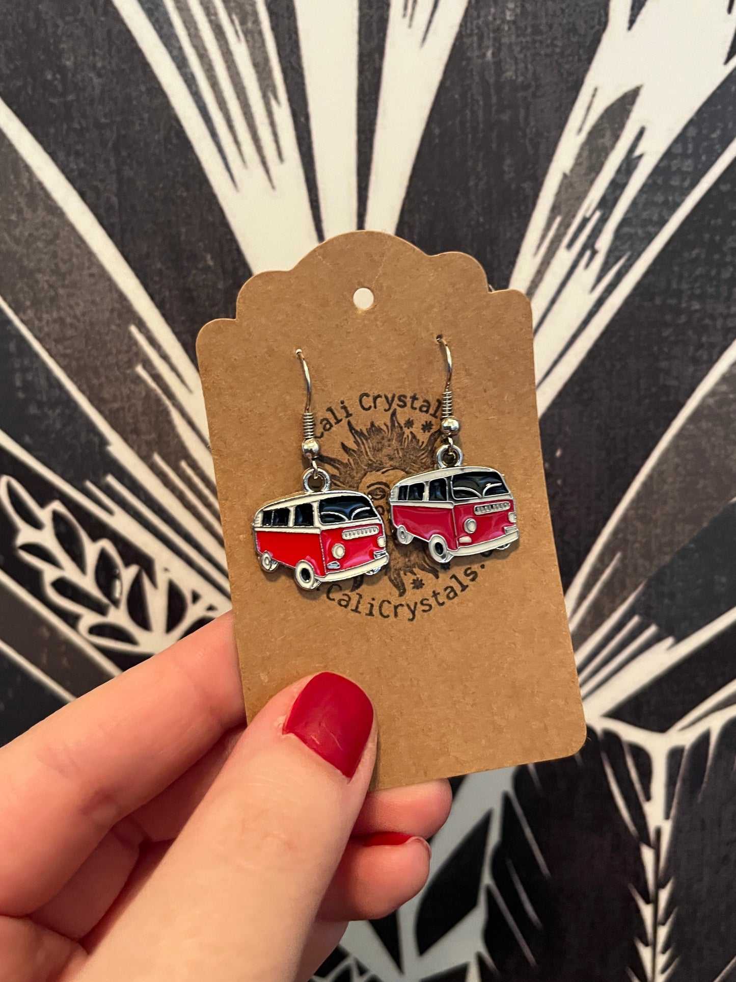 Retro Red VW Bus Silver Tone Earrings
