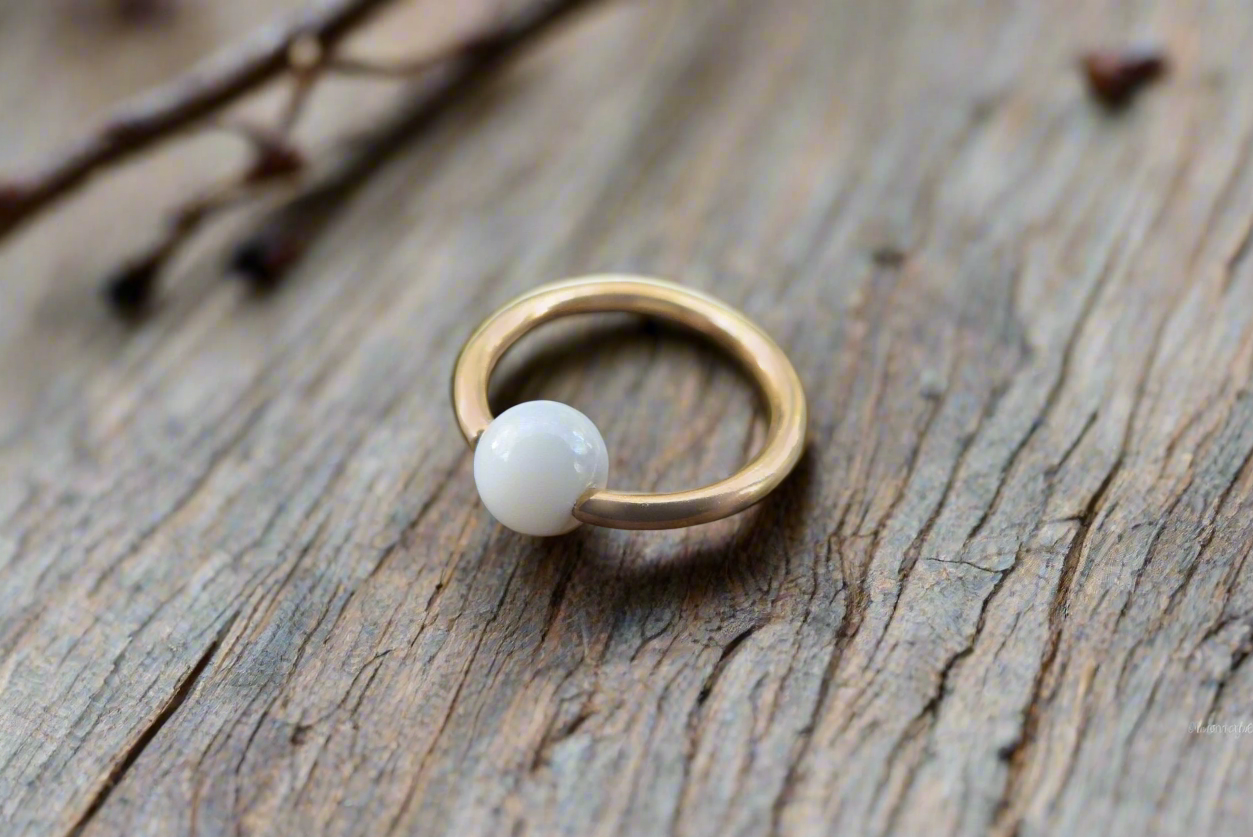 Mother of Pearl Natural Shell Rose Gold Titanium Ion Plated CBR Ring