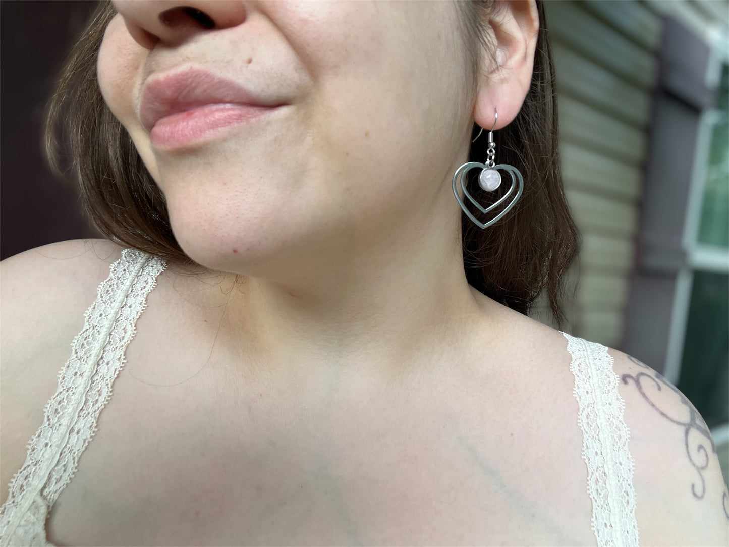 Rose Quartz Natural Stone Y2K Style Heart Earrings