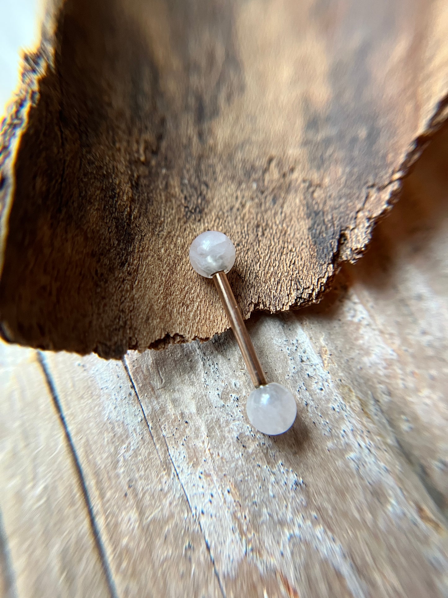 Rose Quartz Natural Stone Rose Gold Titanium Ion Plated Tongue Nipple Barbell