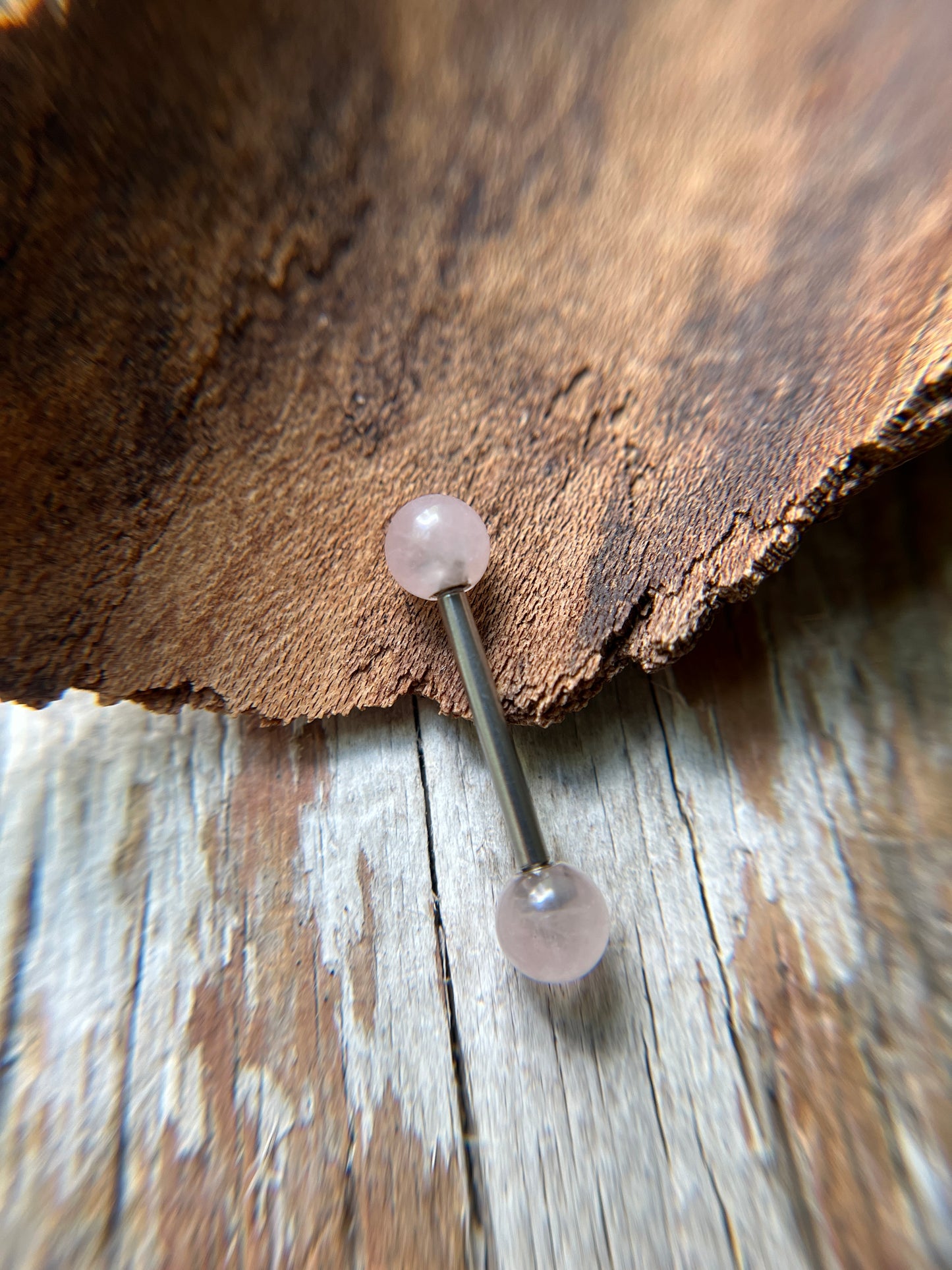 Rose Quartz Natural Stone ASTM F-136 Implant Grade Titanium Tongue Nipple Barbell