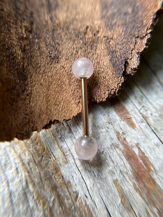 Rose Quartz Natural Stone Rose Gold Titanium Ion Plated Tongue Nipple Barbell