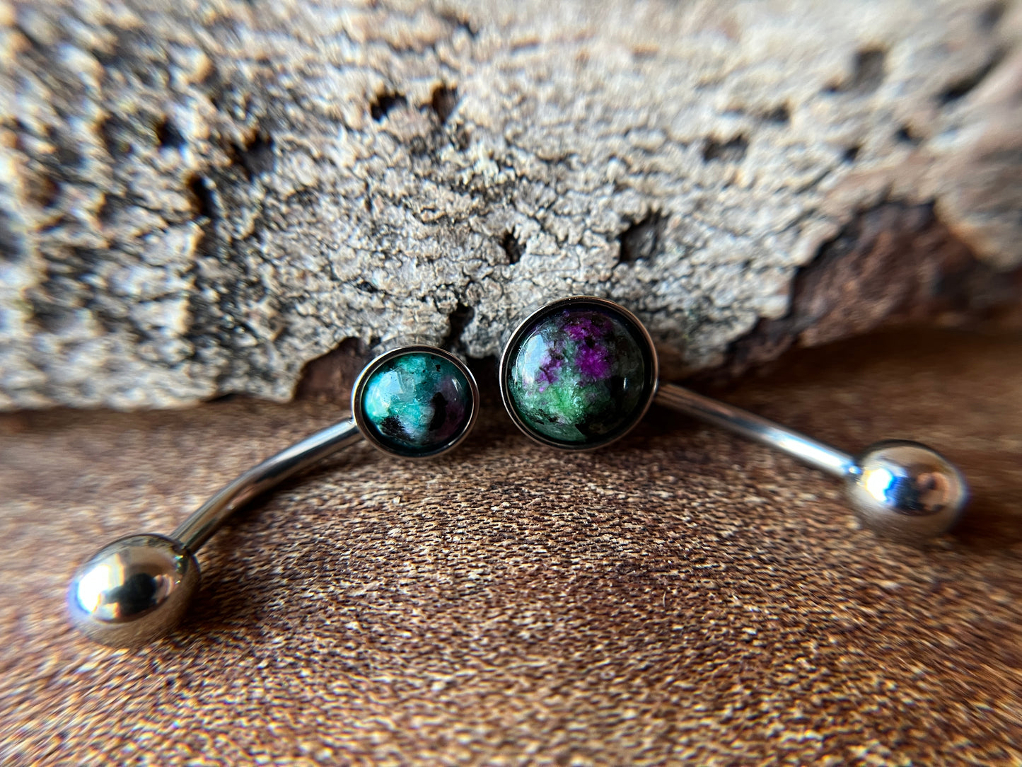 Ruby in Zoisite Natural Stone Belly Ring
