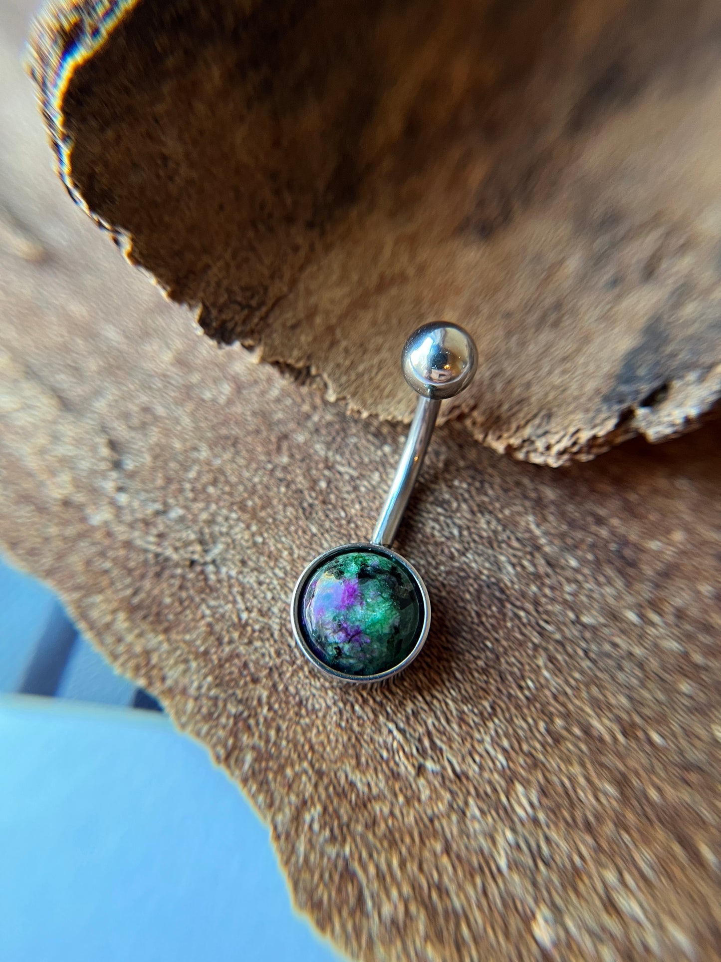 Ruby in Zoisite Natural Stone Belly Ring