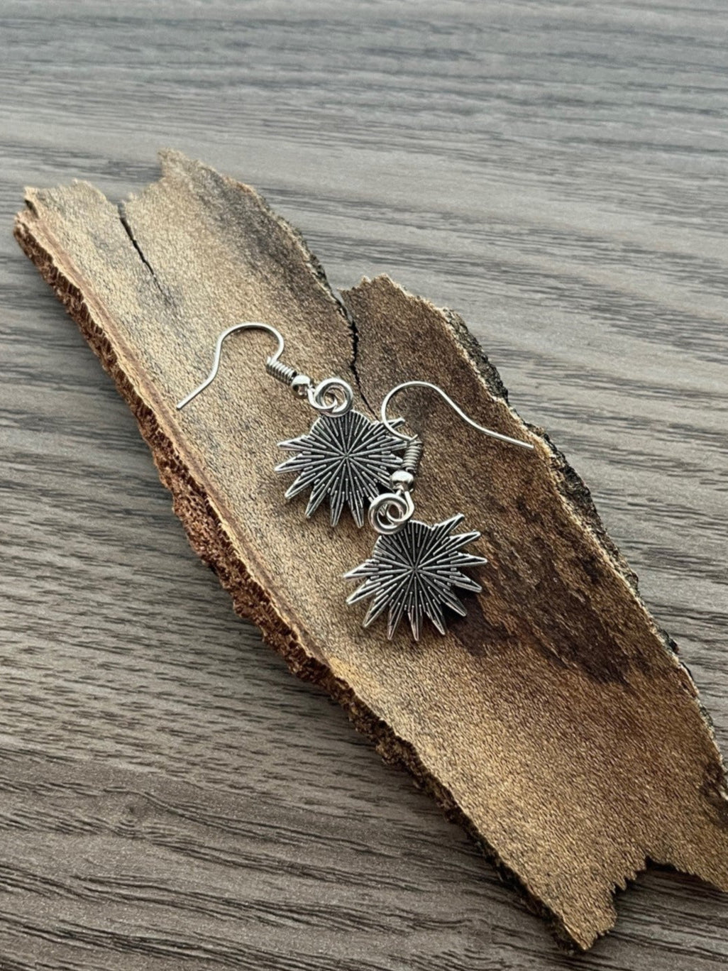 Amethyst Natural Stone Aztec Sun Earrings