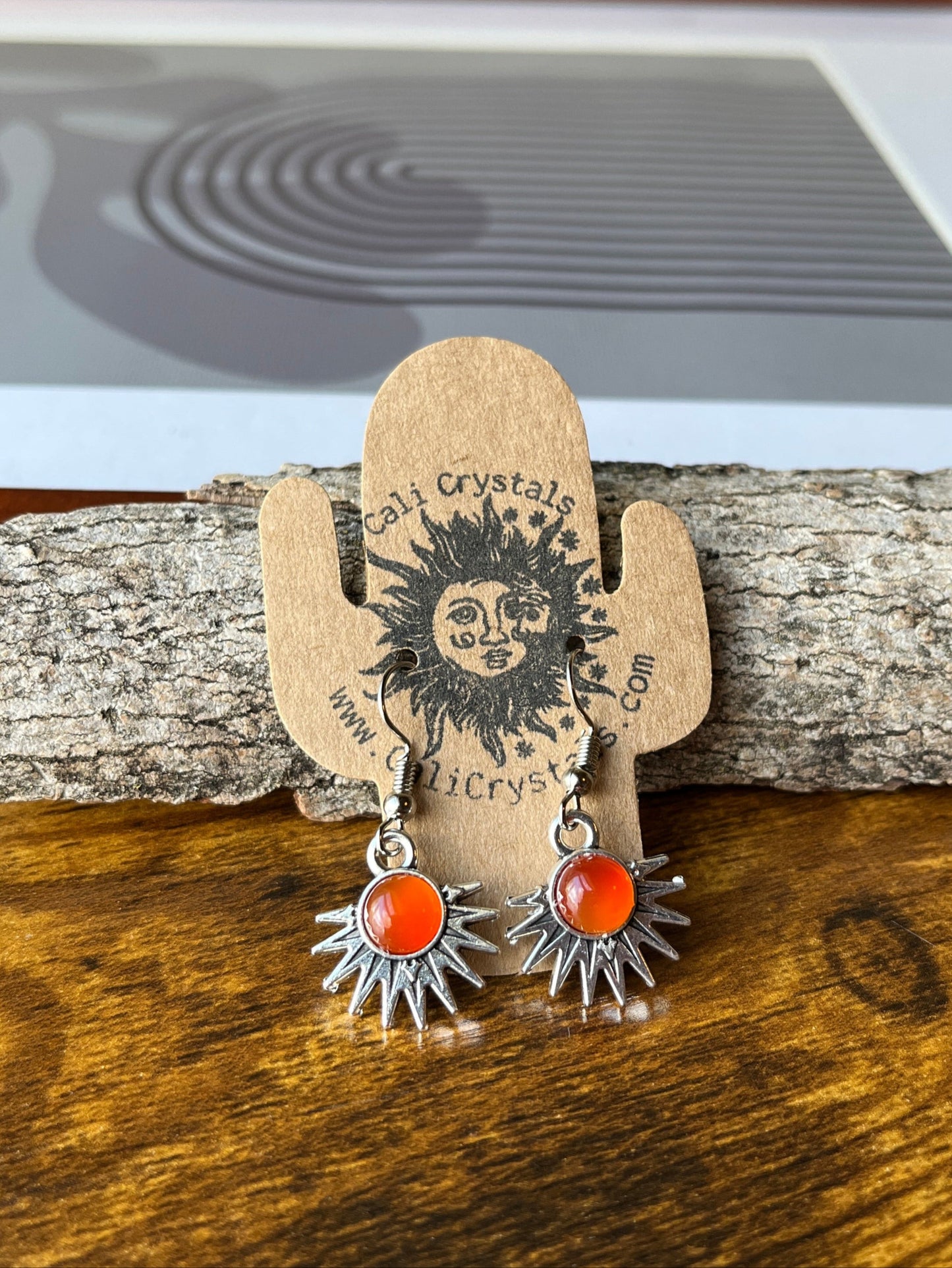 Carnelian Natural Stone Aztec Sun Earrings