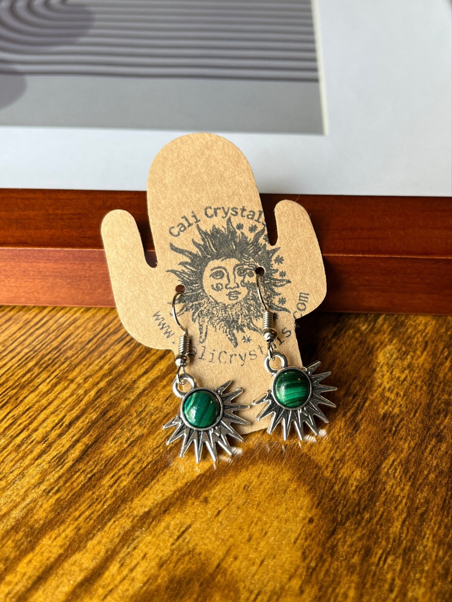 Malachite Natural Stone Aztec Sun Earrings