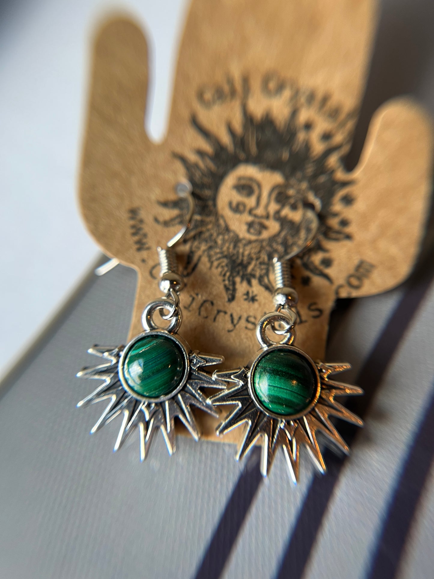 Malachite Natural Stone Aztec Sun Earrings