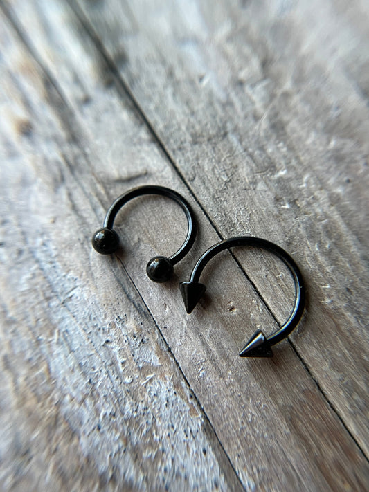 Tiny Balls or Spikes Black Titanium Ion Plated 18G Horseshoe Ring