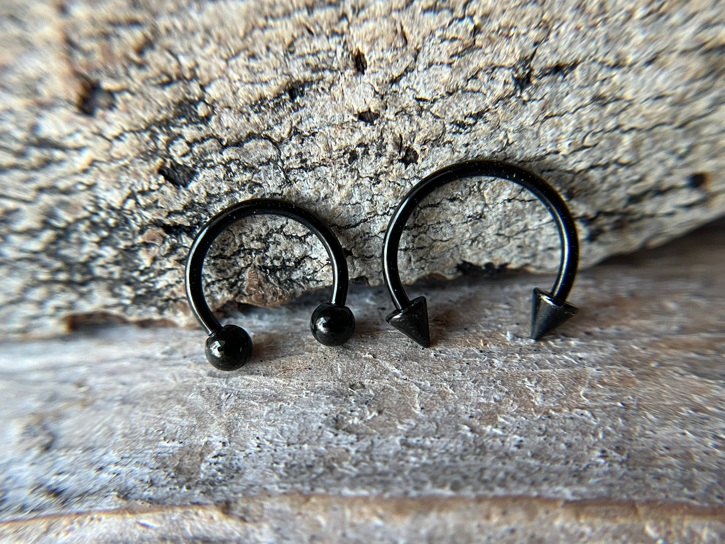 Tiny Balls or Spikes Black Titanium Ion Plated 18G Horseshoe Ring