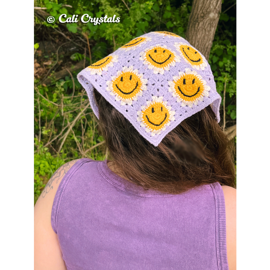 Retro Lilac Smiley Face Crochet Hair Bandana