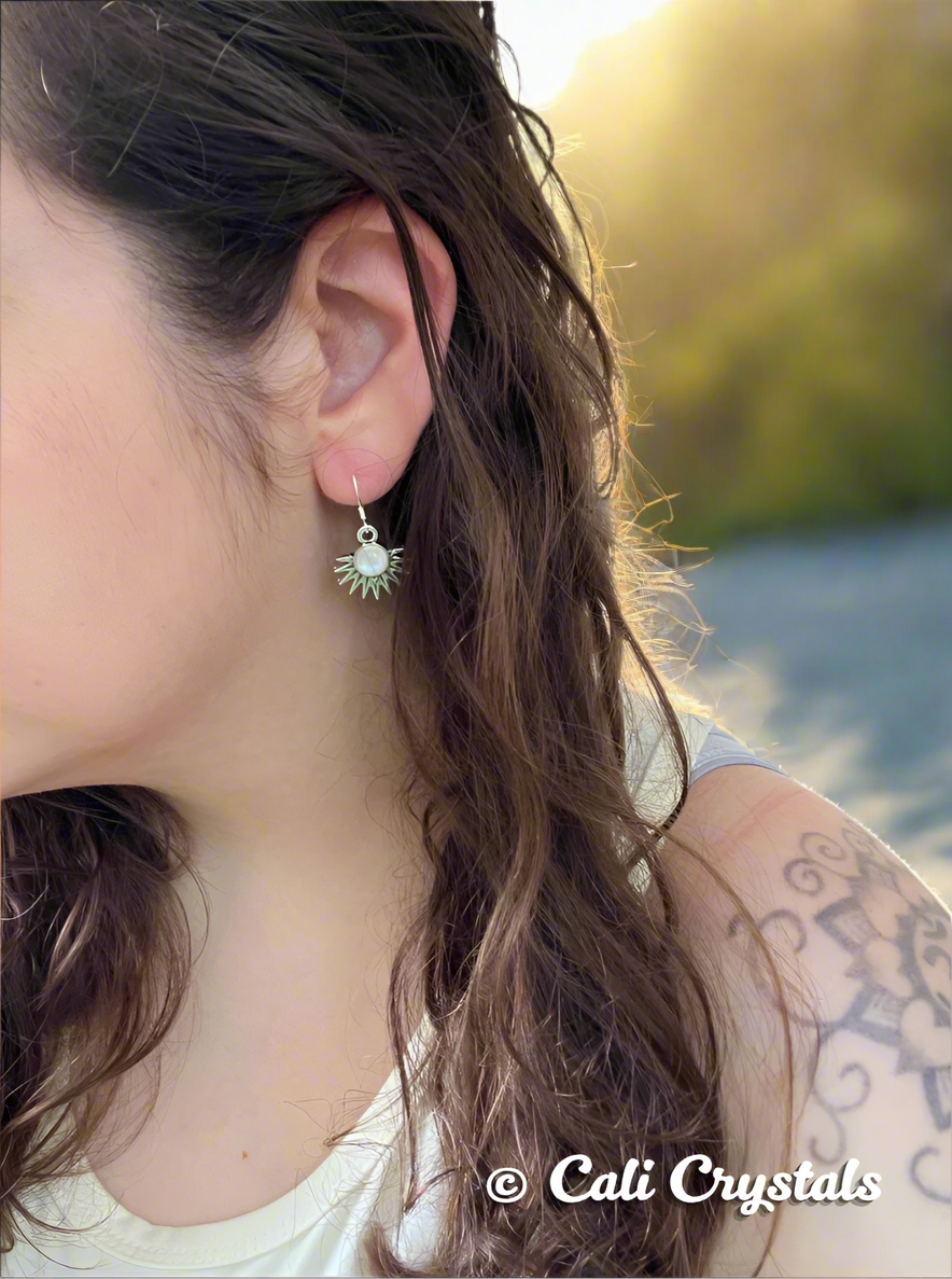 Moonstone Natural Stone Aztec Sun Earrings