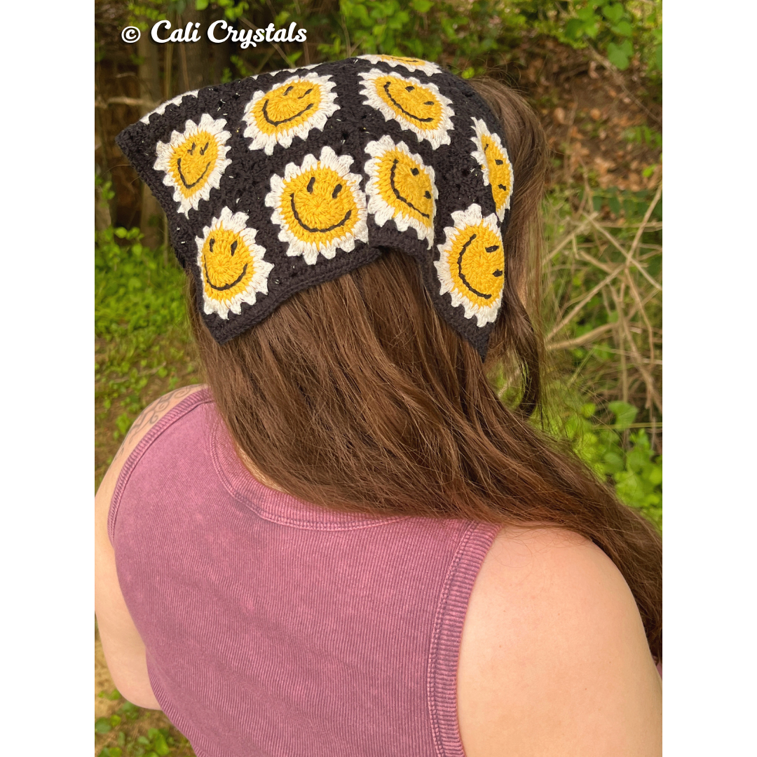 Retro Black Smiley Face Crochet Hair Bandana