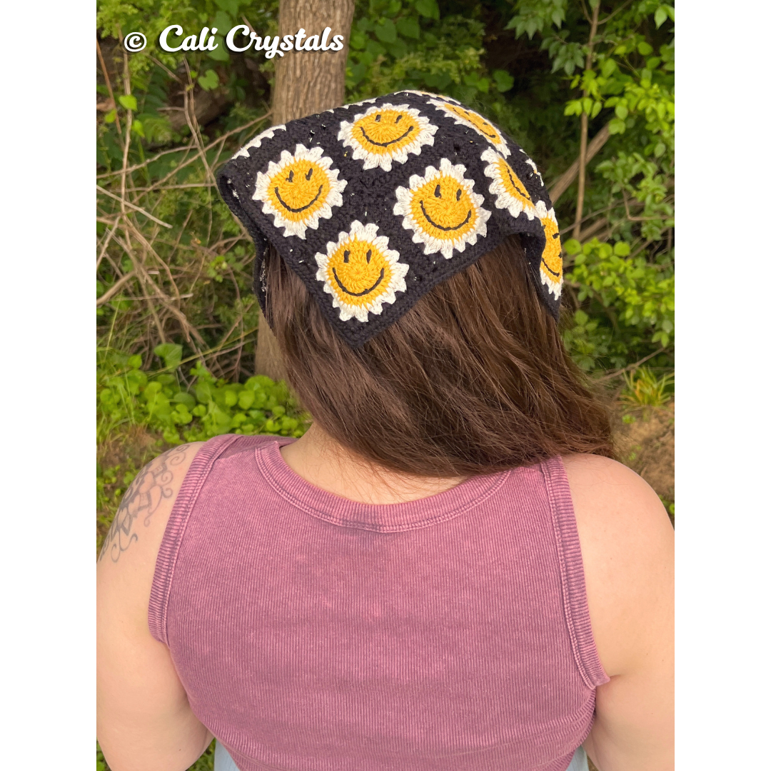 Retro Black Smiley Face Crochet Hair Bandana