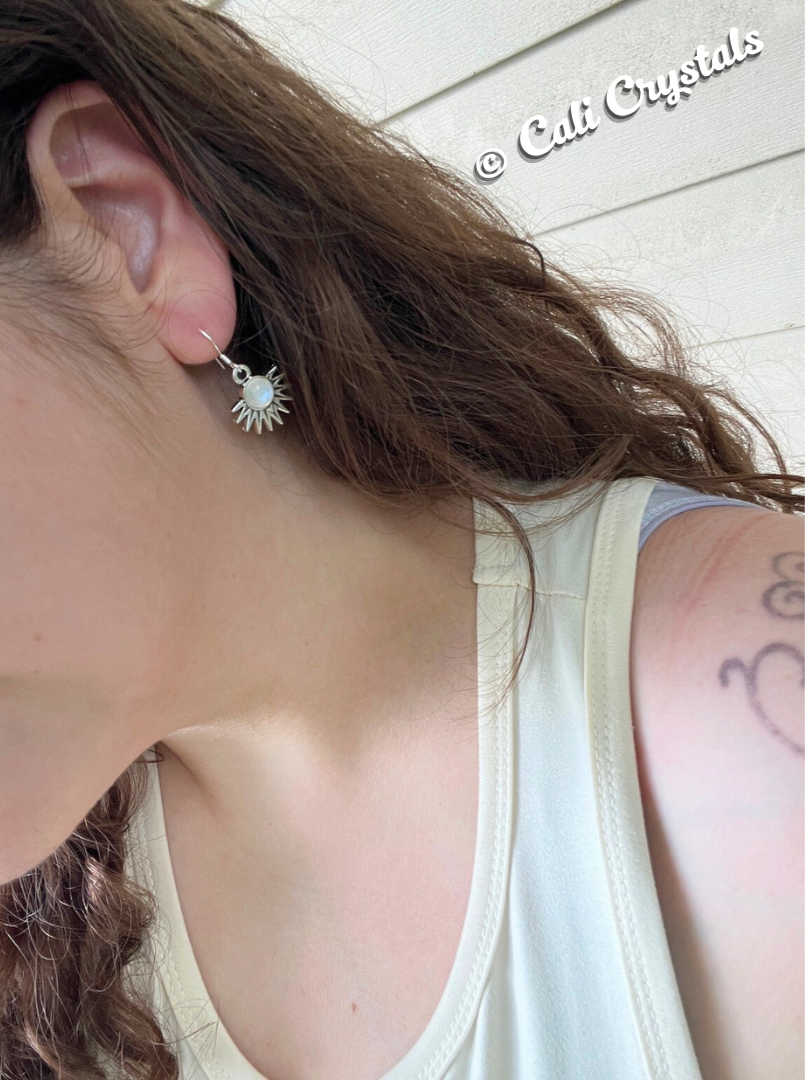 Moonstone Natural Stone Aztec Sun Earrings