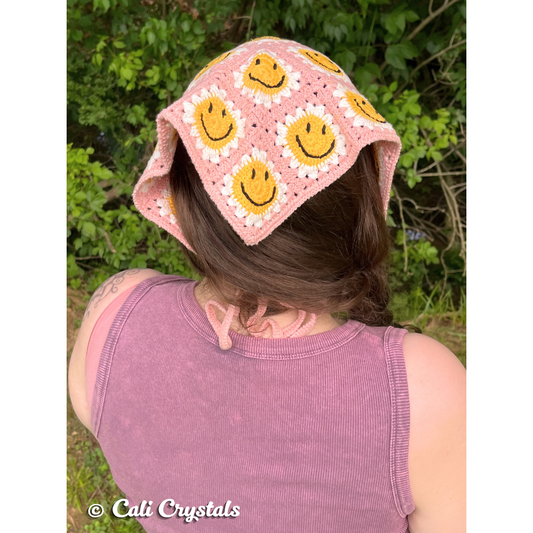 Retro Pink Smiley Face Crochet Hair Bandana