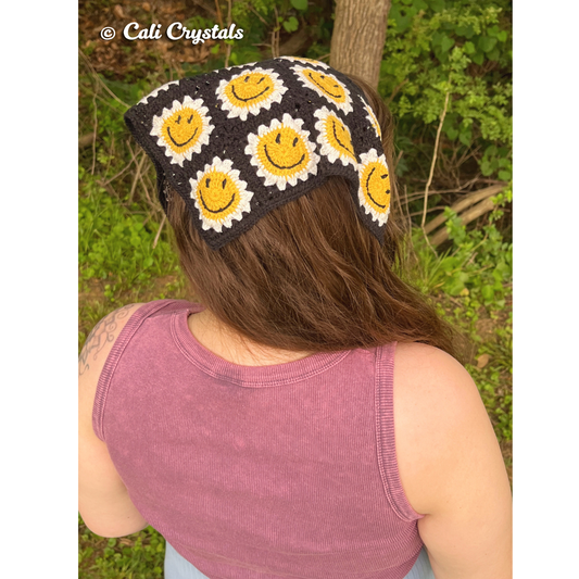 Retro Black Smiley Face Crochet Hair Bandana