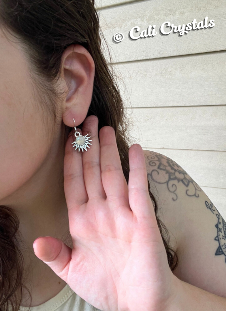 Moonstone Natural Stone Aztec Sun Earrings