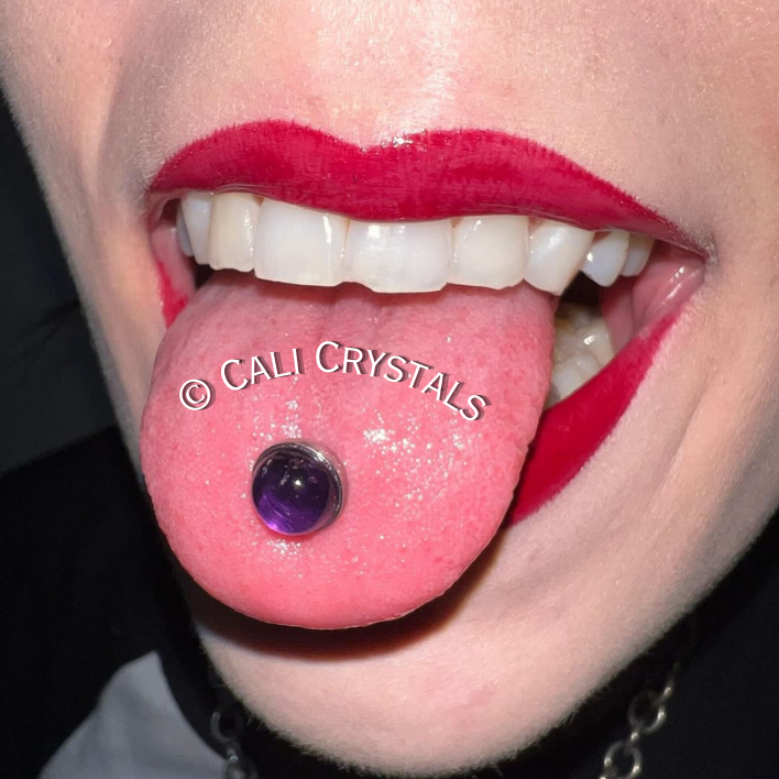 Red Garnet Natural Stone Tongue Piercing Barbell