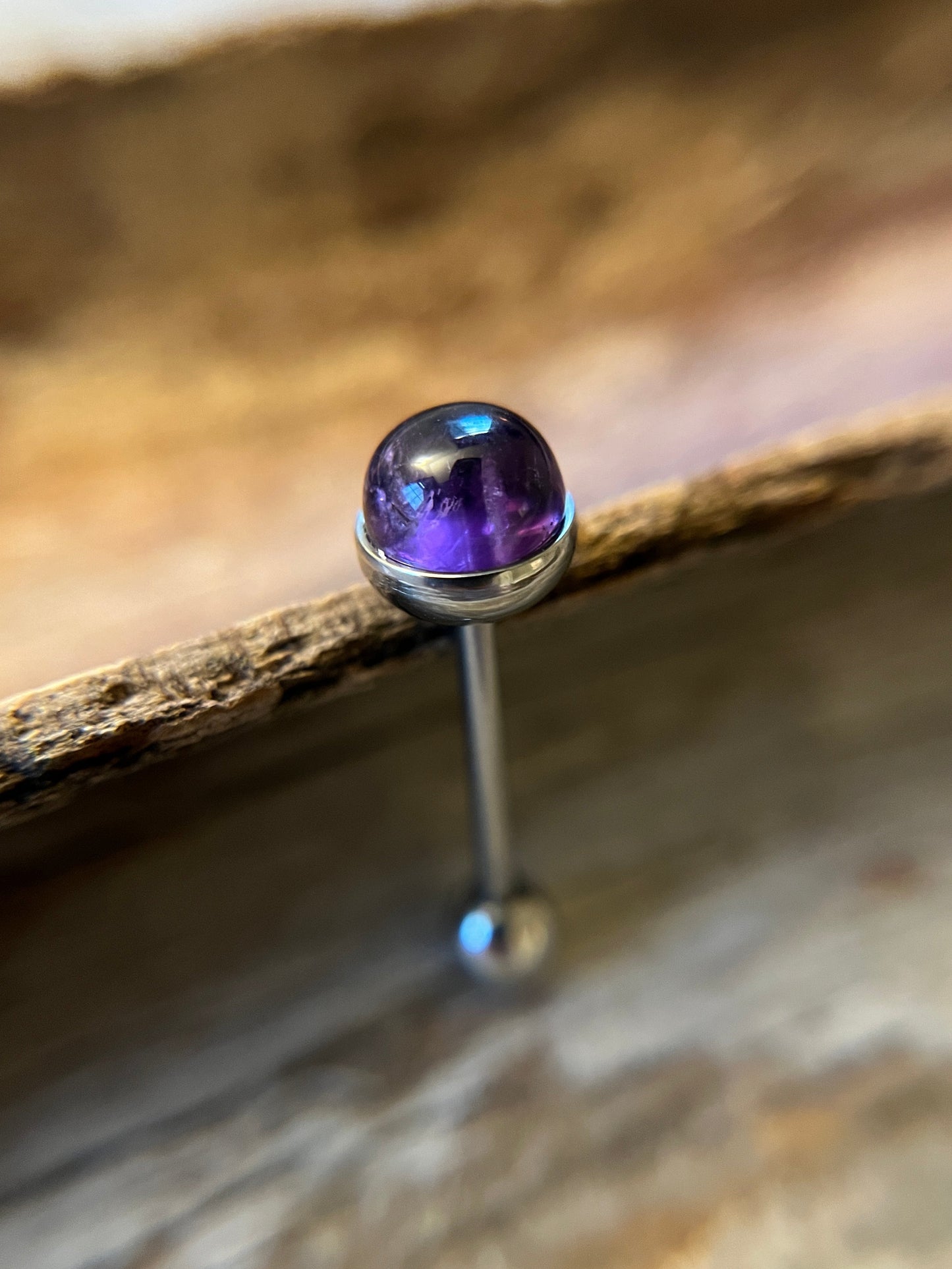 Amethyst Natural Stone Tongue Piercing Barbell