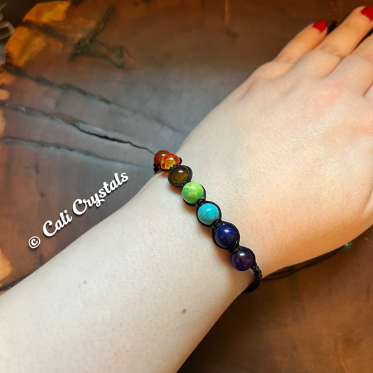 Natural Stone & Crystal Glass 7 Chakra Beads Macrame Bracelet