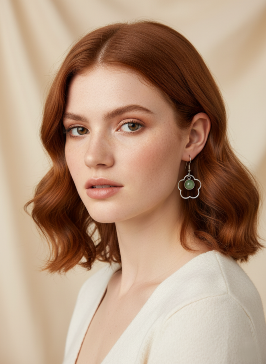 Green Aventurine Natural Stone 90's Vibes Flower Earrings