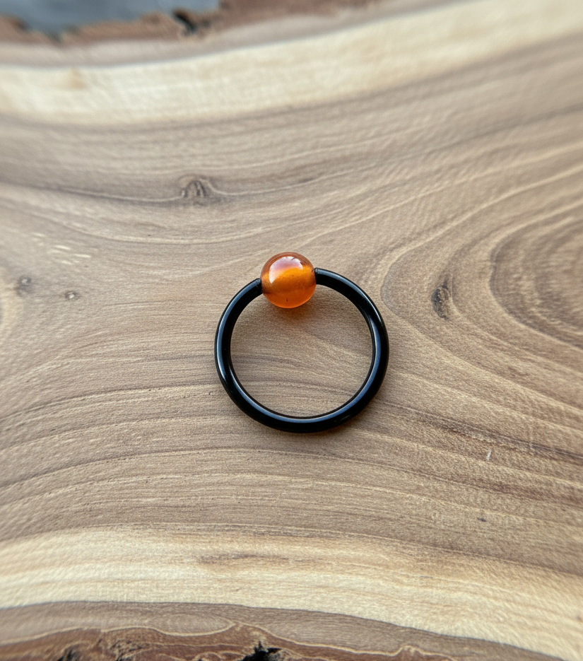 Carnelian Natural Stone Black Titanium Ion Plated CBR Ring
