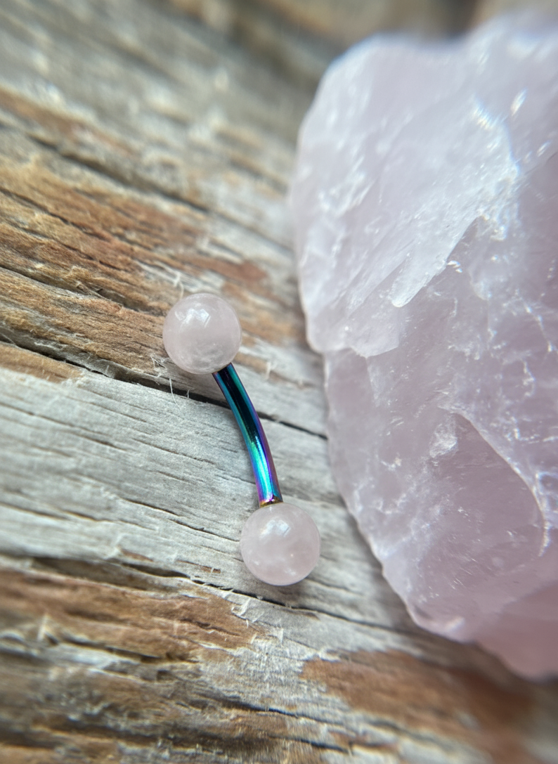 Rose Quartz Petite Natural Stone Pick Your Finish Color 14G Curved Barbell