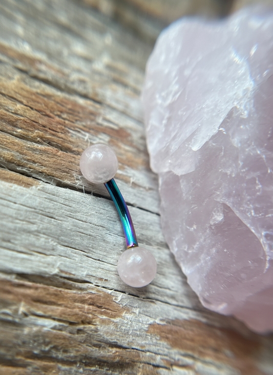 Rose Quartz Petite Natural Stone Pick Your Finish Color 14G Curved Barbell