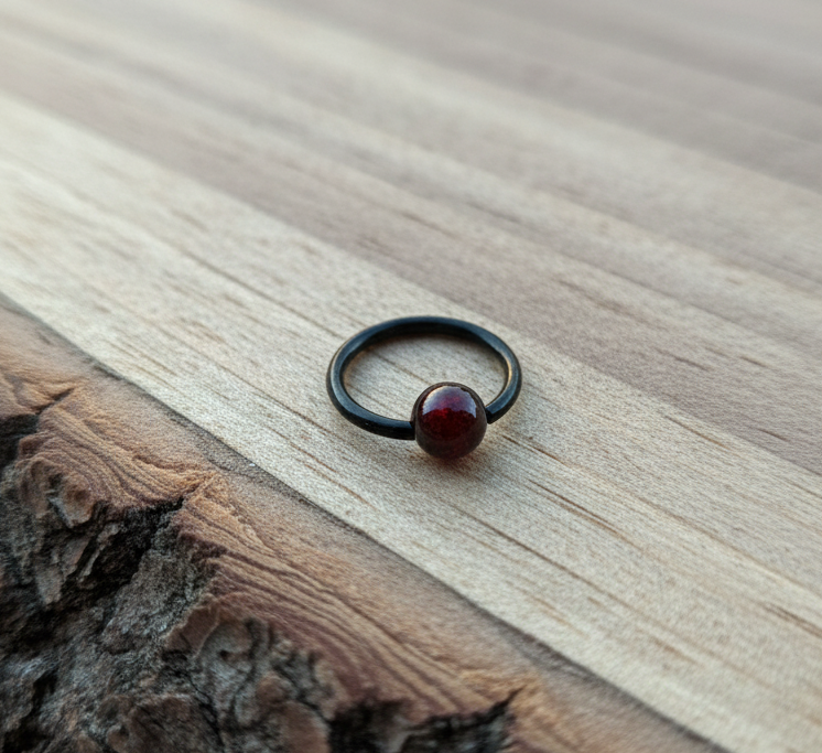 Garnet Natural Stone Black Titanium Ion Plated CBR Ring