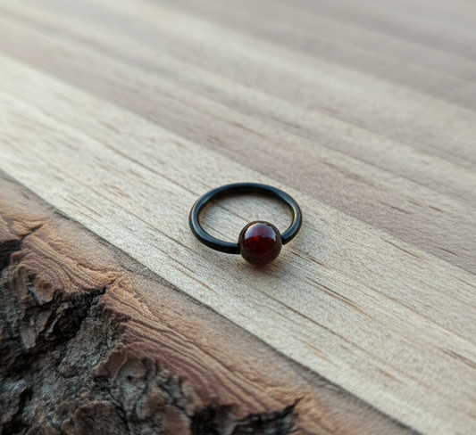 Garnet Natural Stone Black Titanium Ion Plated CBR Ring