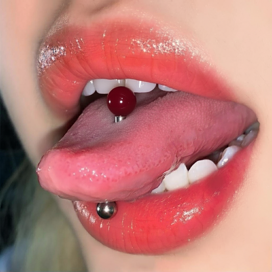 Carnelian Natural Stone Internally Threaded Titanium Tongue Piercing Barbell