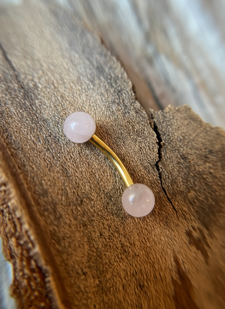 Rose Quartz Petite Natural Stone Pick Your Finish Color 14G Curved Barbell