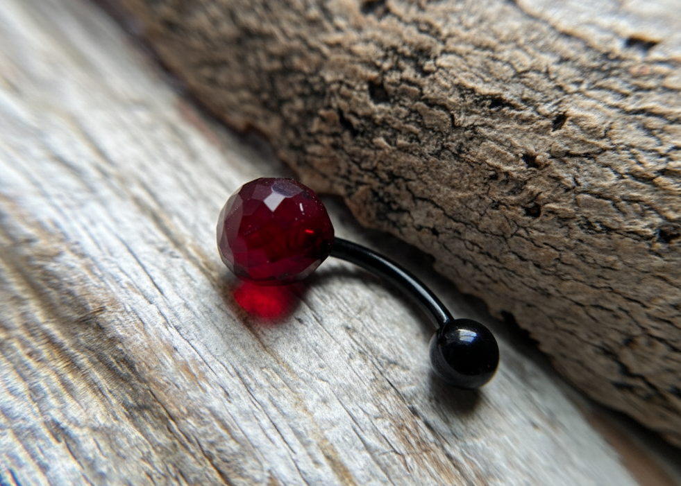 Faceted Teardrop Hydro Quartz Garnet Gold, Black or Steel Belly or VCH Barbell