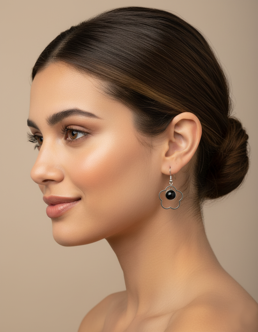 Black Obsidian Natural Volcanic Glass 90's Vibes Flower Earrings