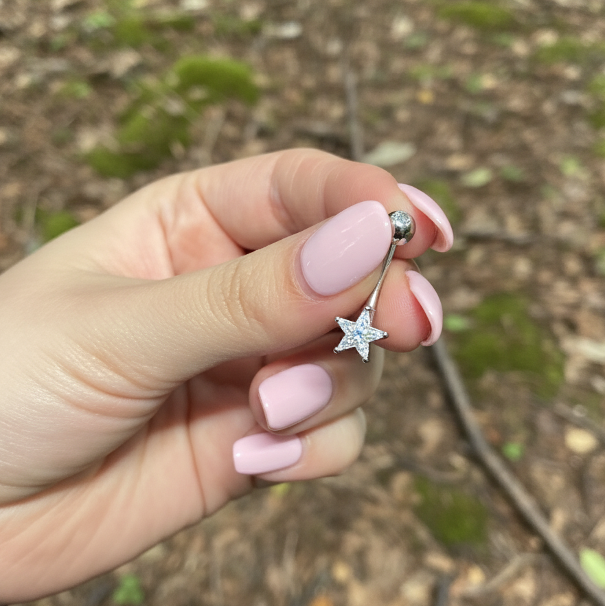 Dainty Star or Heart Pronged Crystal Gem Belly Ring