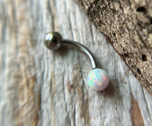 Internally Threaded Aurora White Fire Opal Steel or Titanium 14G Belly VCH Barbell