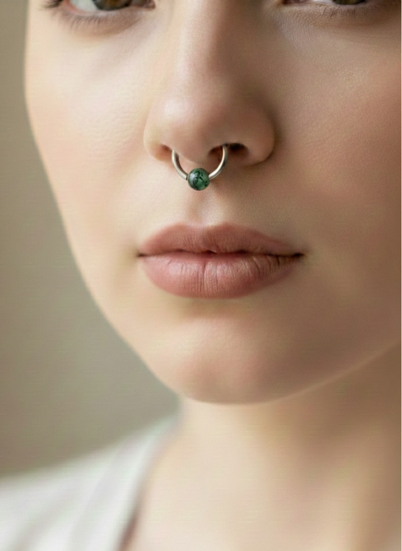 Moss Agate Natural Stone ASTM F-136 Implant Grade Titanium CBR Ring