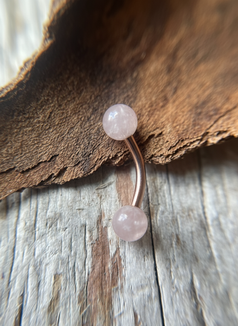 Rose Quartz Petite Natural Stone Pick Your Finish Color 14G Curved Barbell