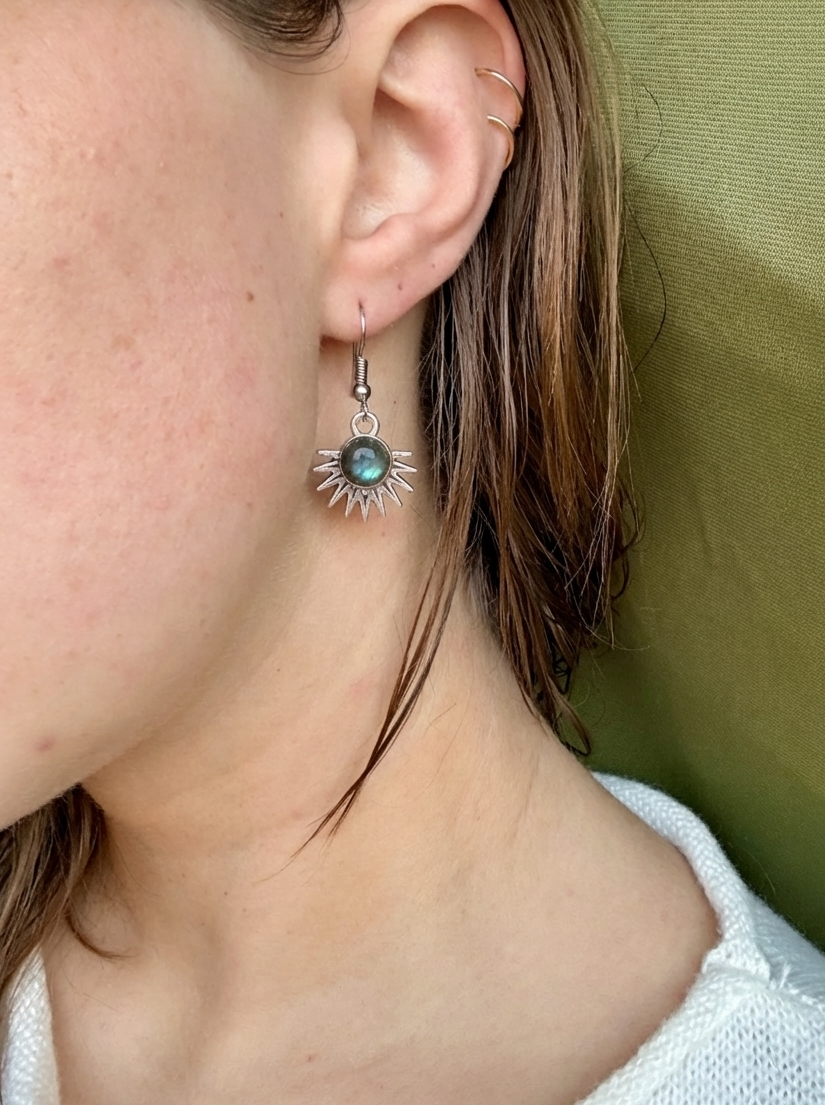Labradorite Natural Stone Aztec Sun Earrings