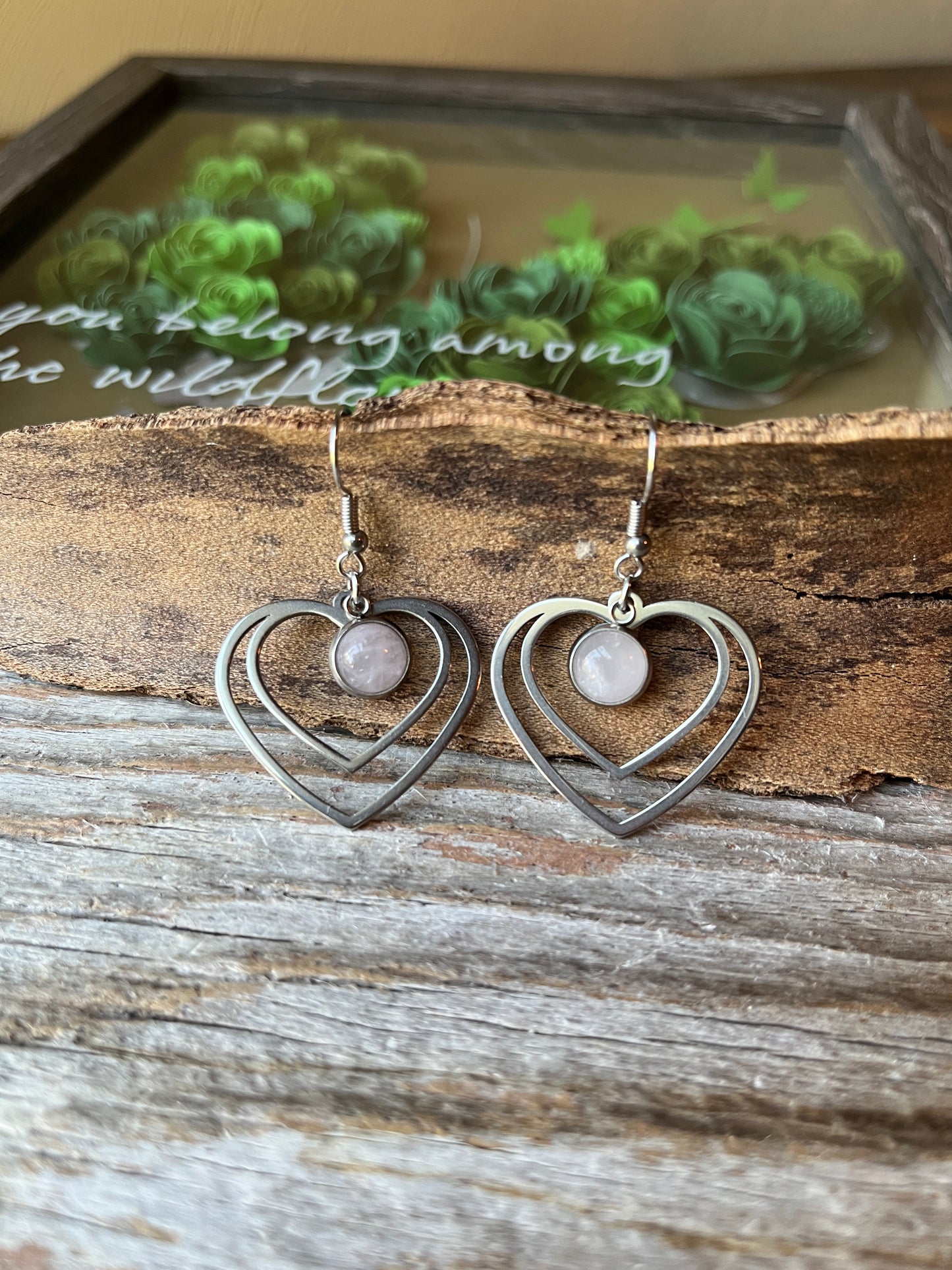 Rose Quartz Natural Stone Y2K Style Heart Earrings