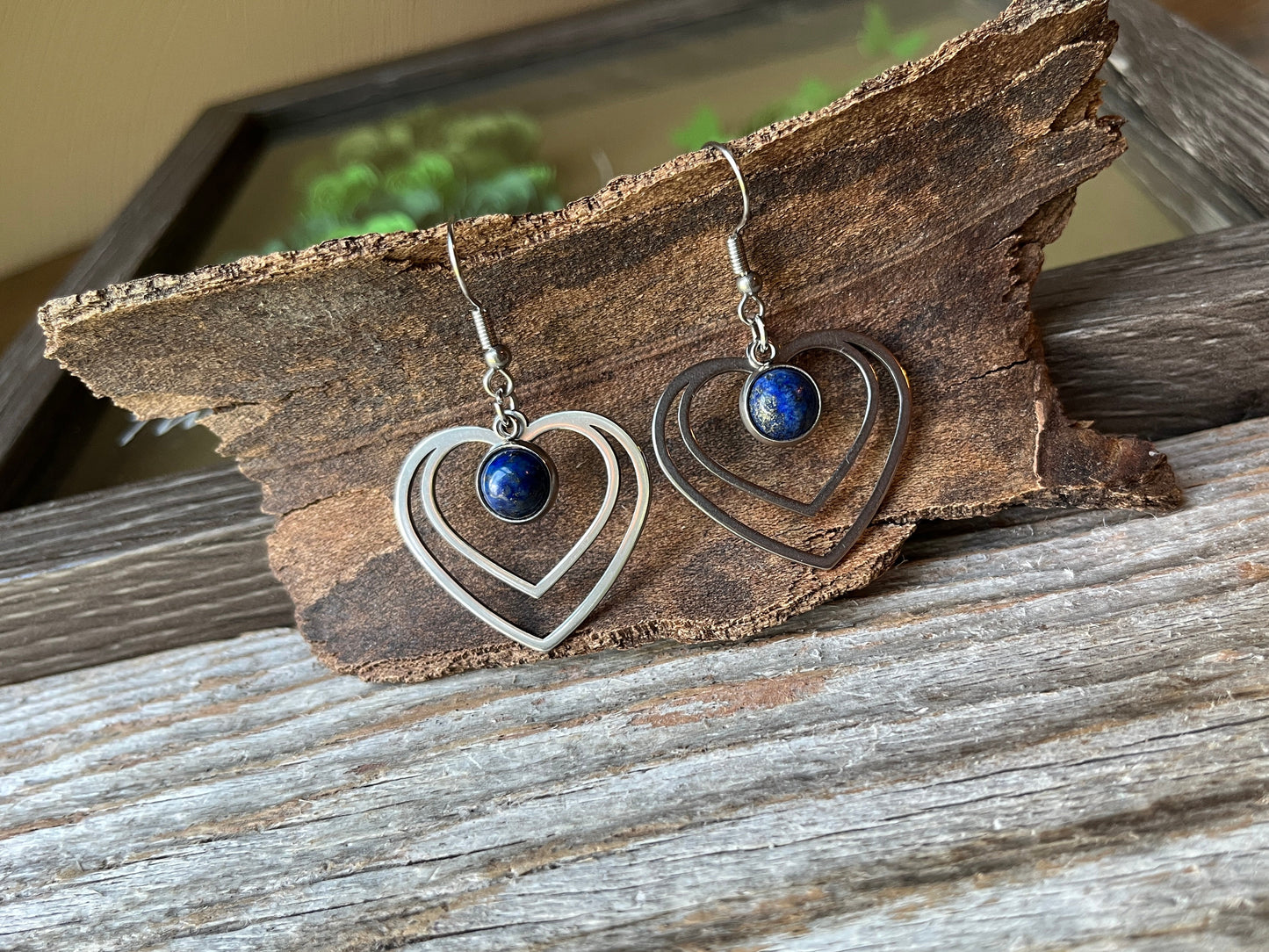 Lapis Lazuli Natural Stone Y2K Style Heart Earrings