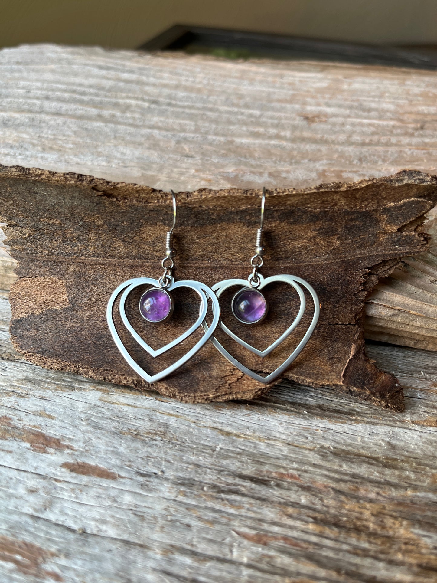 Amethyst Natural Stone Y2K Style Heart Earrings
