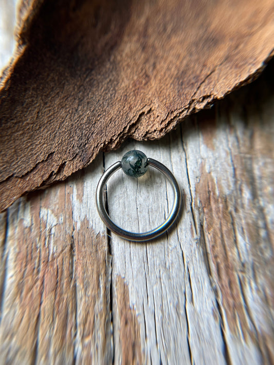 Moss Agate Natural Stone ASTM F-136 Implant Grade Titanium CBR Ring