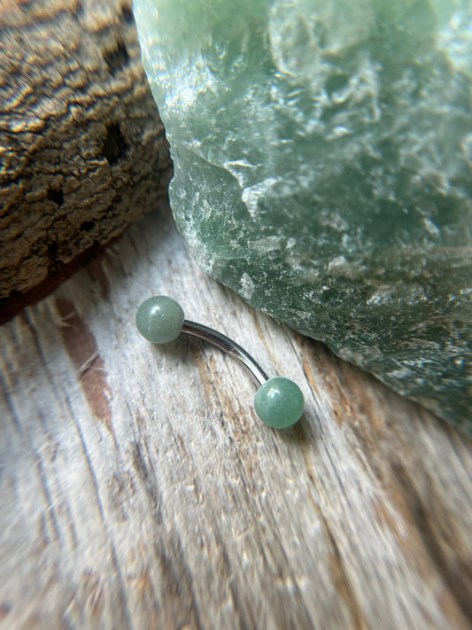 Green Aventurine Natural Stone ASTM F-136 Implant Grade Titanium 14G Curved Barbell
