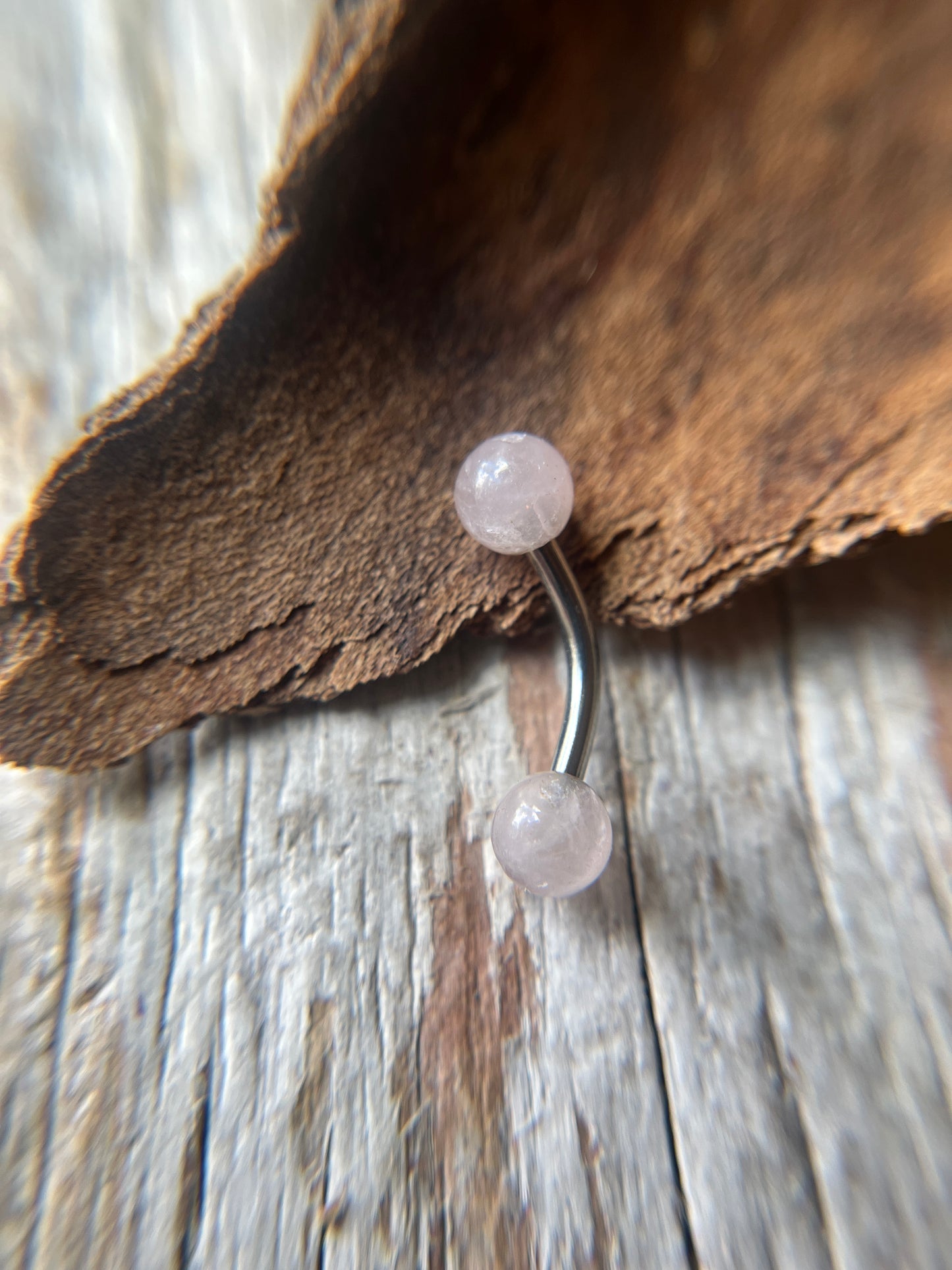 Rose Quartz Natural Stone ASTM F-136 Implant Grade Titanium 14G Curved Barbell