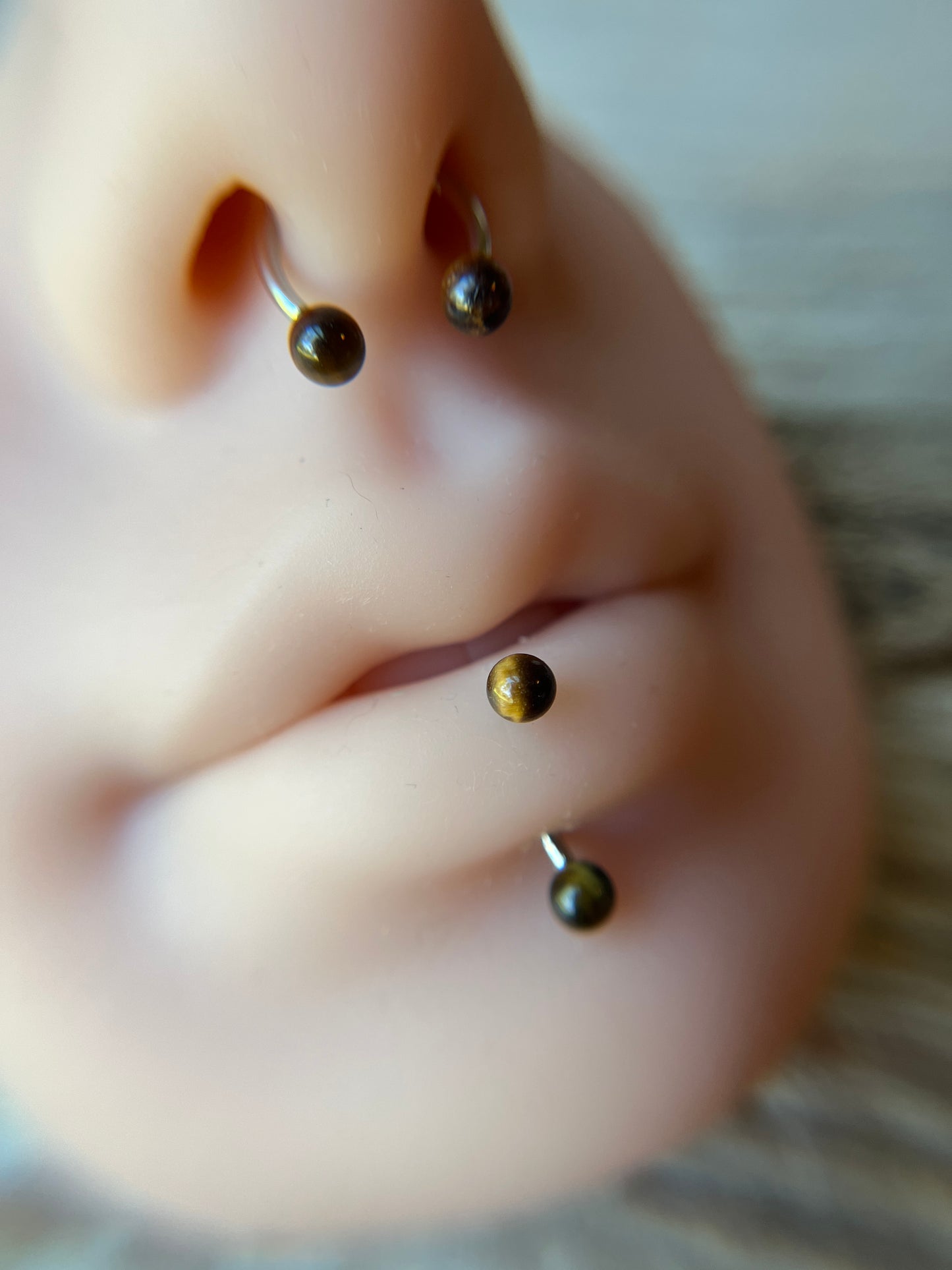 Yellow Tiger's Eye Natural Stone 16G Rook / Vertical Lip Piercing Barbell
