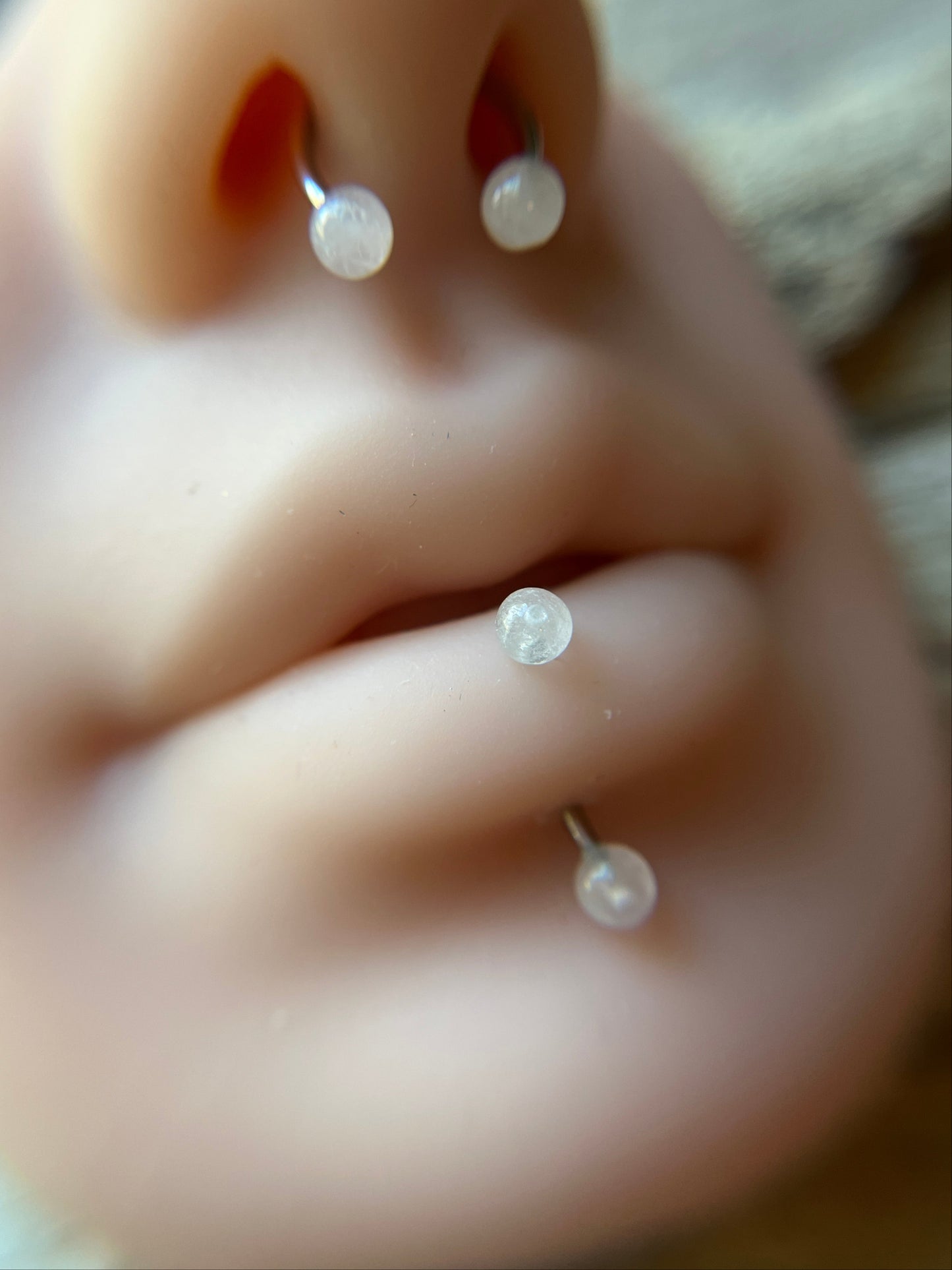 Rose Quartz Natural Stone 16G Rook / Vertical Lip Piercing Barbell