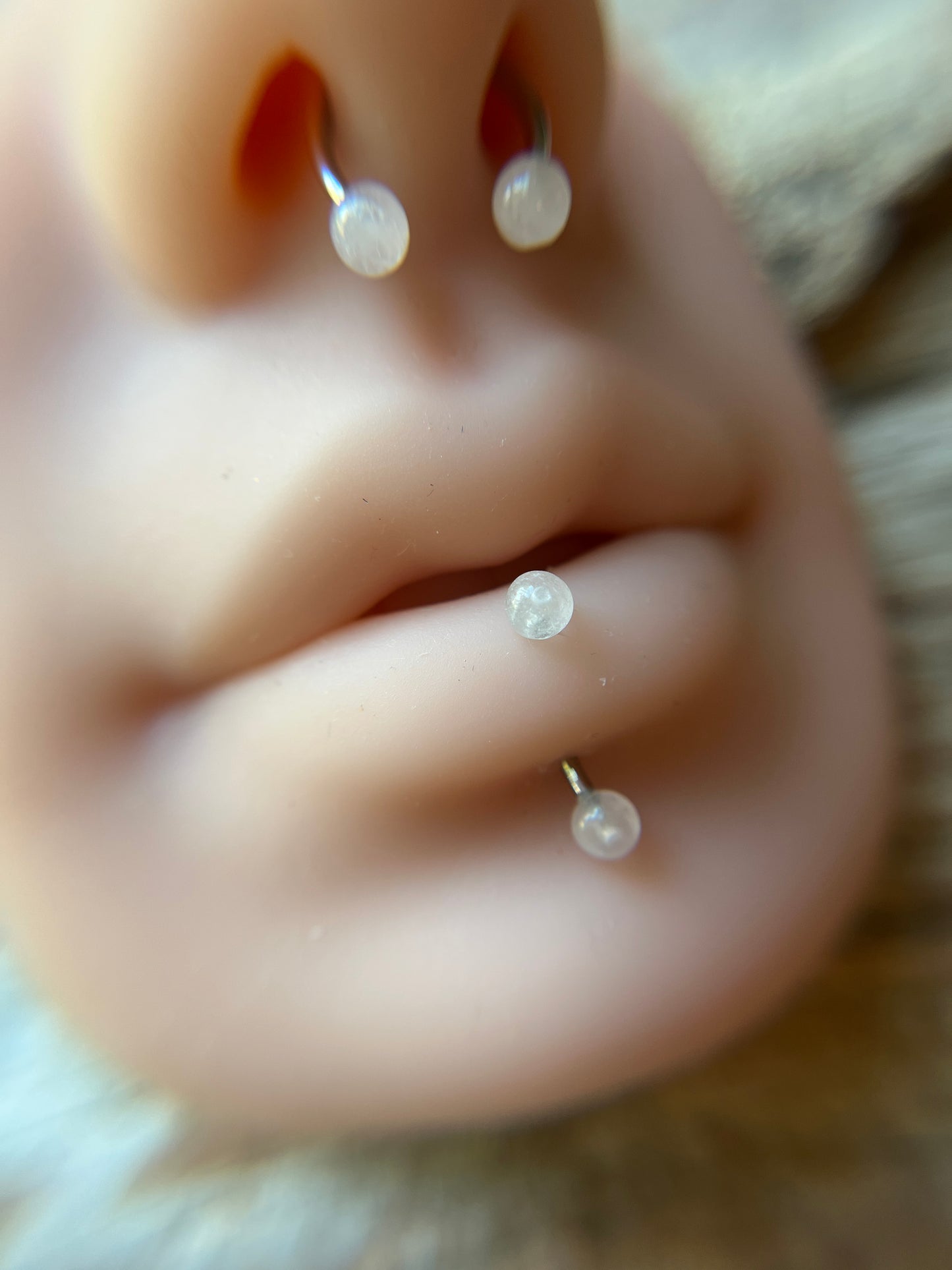 Rose Quartz Natural Stone 16G Rook / Vertical Lip Piercing Barbell